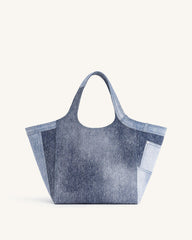 Eliana Denim Embossed Tote Bag - Blue
