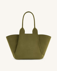 Cara Faux Suede Tote Bag - Dark Olive