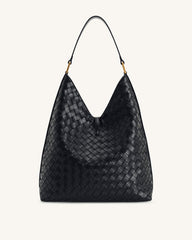 Aria Woven Texture Shoulder Bag - Black