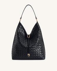 Aria Woven Texture Shoulder Bag - Black