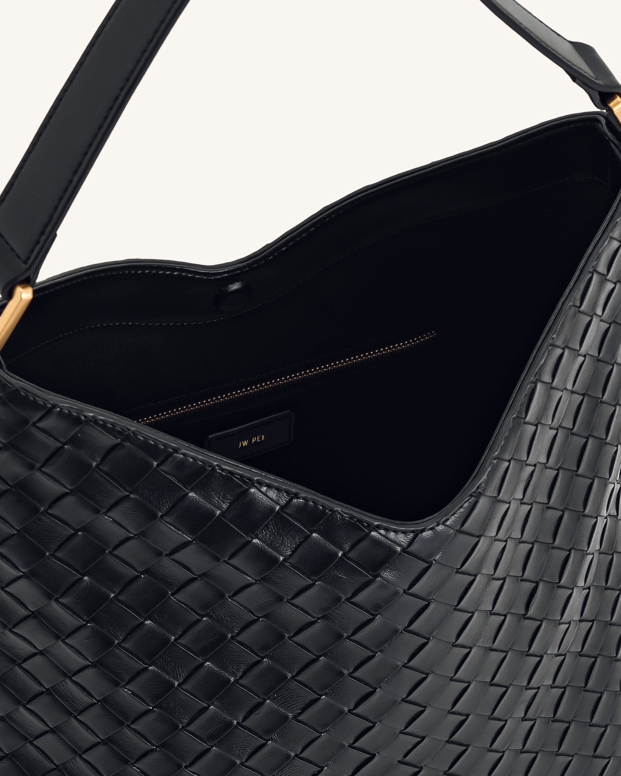 Aria Woven Texture Shoulder Bag - Black