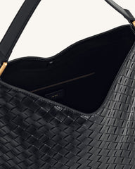 Aria Woven Texture Shoulder Bag - Black