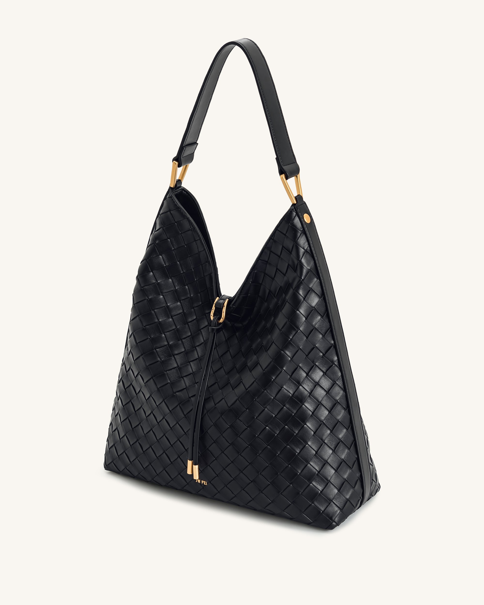 Aria Woven Texture Shoulder Bag - Black
