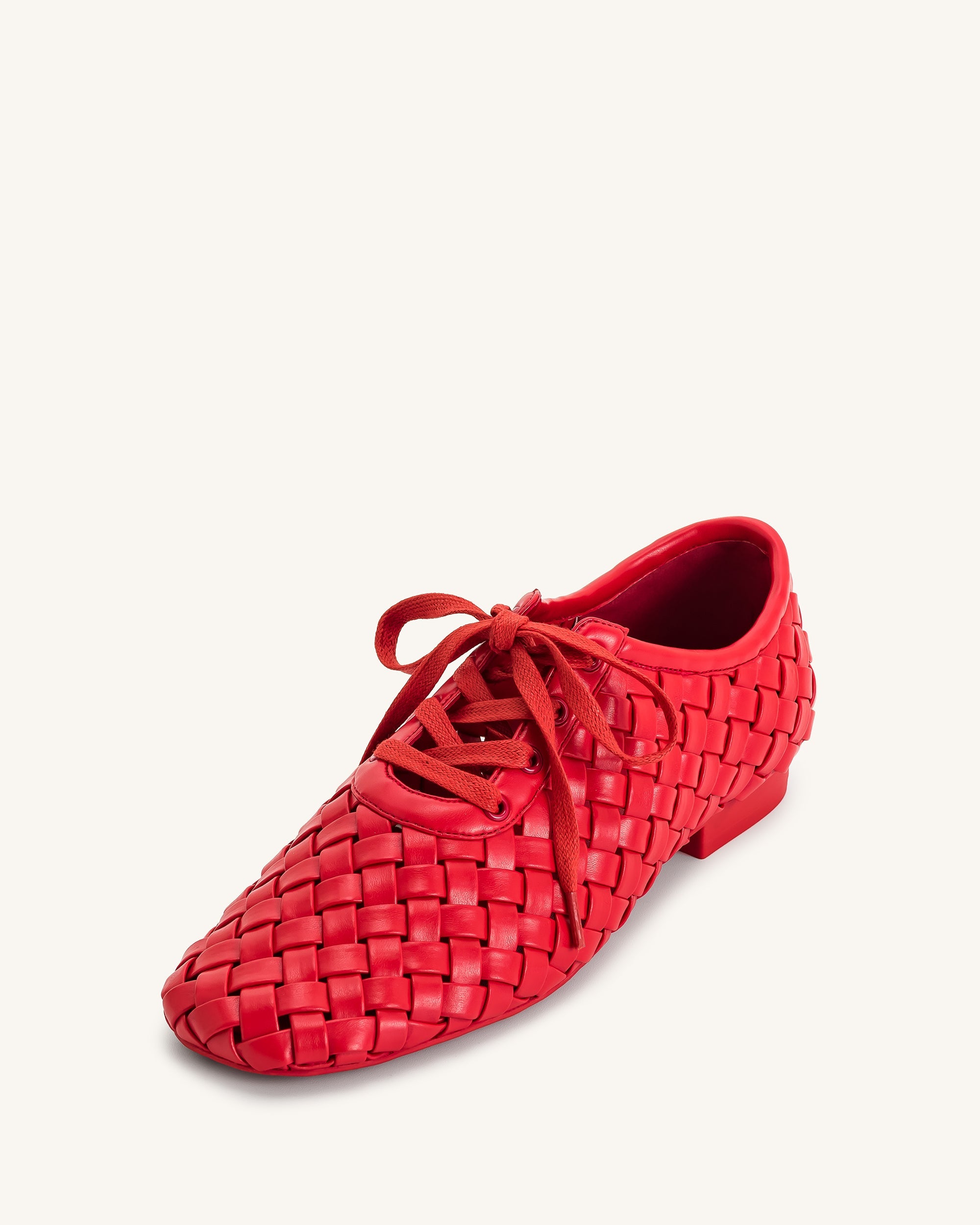 Kayla Weave Strap Flat Shoes - Red