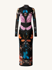 Double-layered Mesh Sheer Butterfly and Beetle Gown - Multicolor