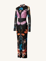 Double-layered Mesh Sheer Butterfly and Beetle Gown - Multicolor