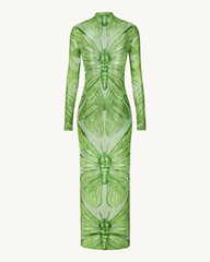 Emerald Dragonfly Sheer Mesh Gown - Green