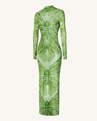Emerald Dragonfly Sheer Mesh Gown - Green