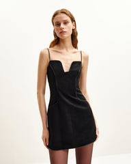 Eva Spaghetti Strap Sueded Dress - Black