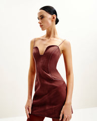 Eva Spaghetti Strap Sueded Dress - Burgundy