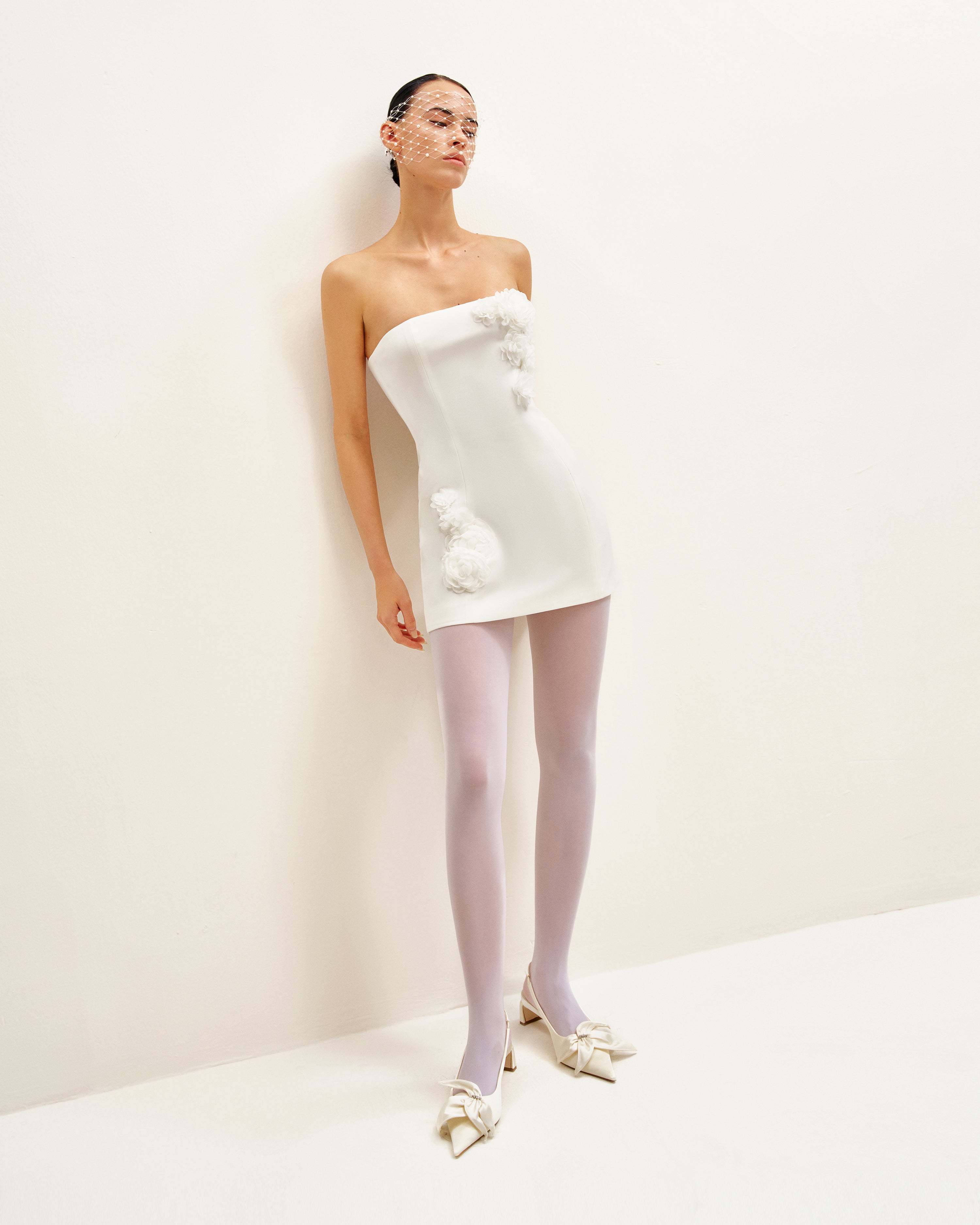 Blossoming Elegance Strapless Dress - White