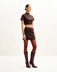 Grace Faux Suede Crop Top and Mini Skirt Set - Chocolate Brown