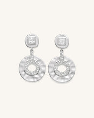 Geometrical Openwork Small Round Earrings - 18ct White Gold Plated & White Zircon