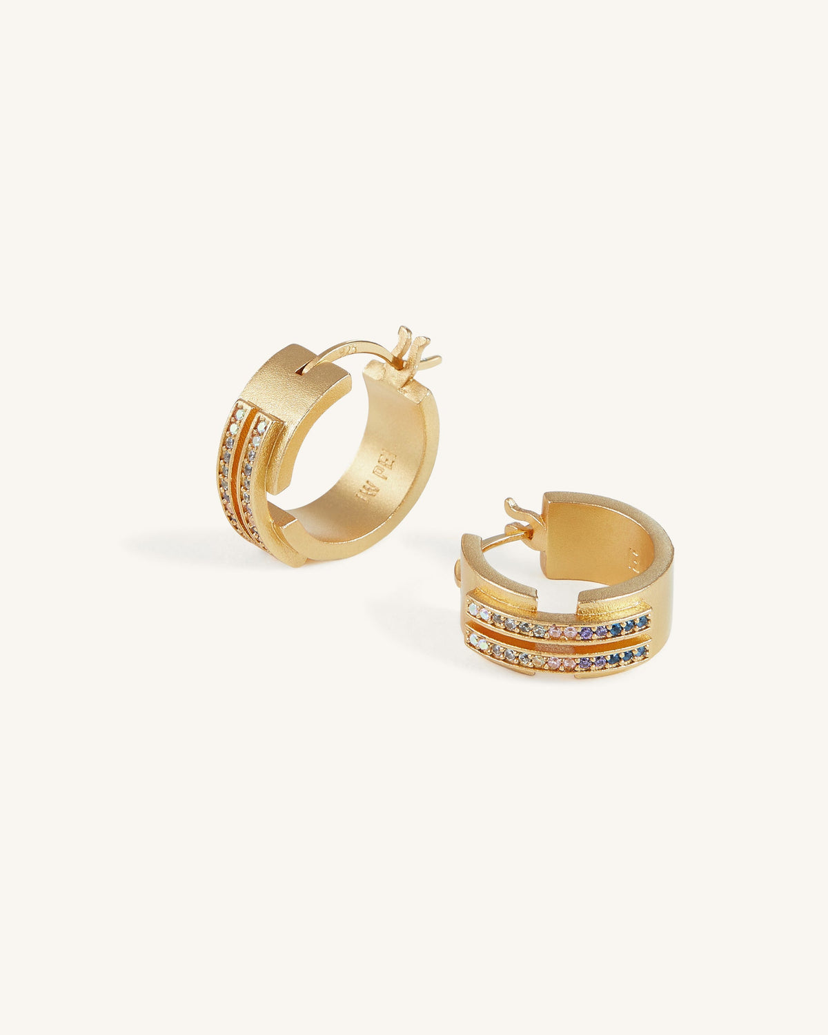 Hoop Earrings - 18ct Gold Plated & Multicolor Zircon