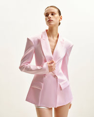 Lily Satin Double-Breasted Blazer Suit  - Pink