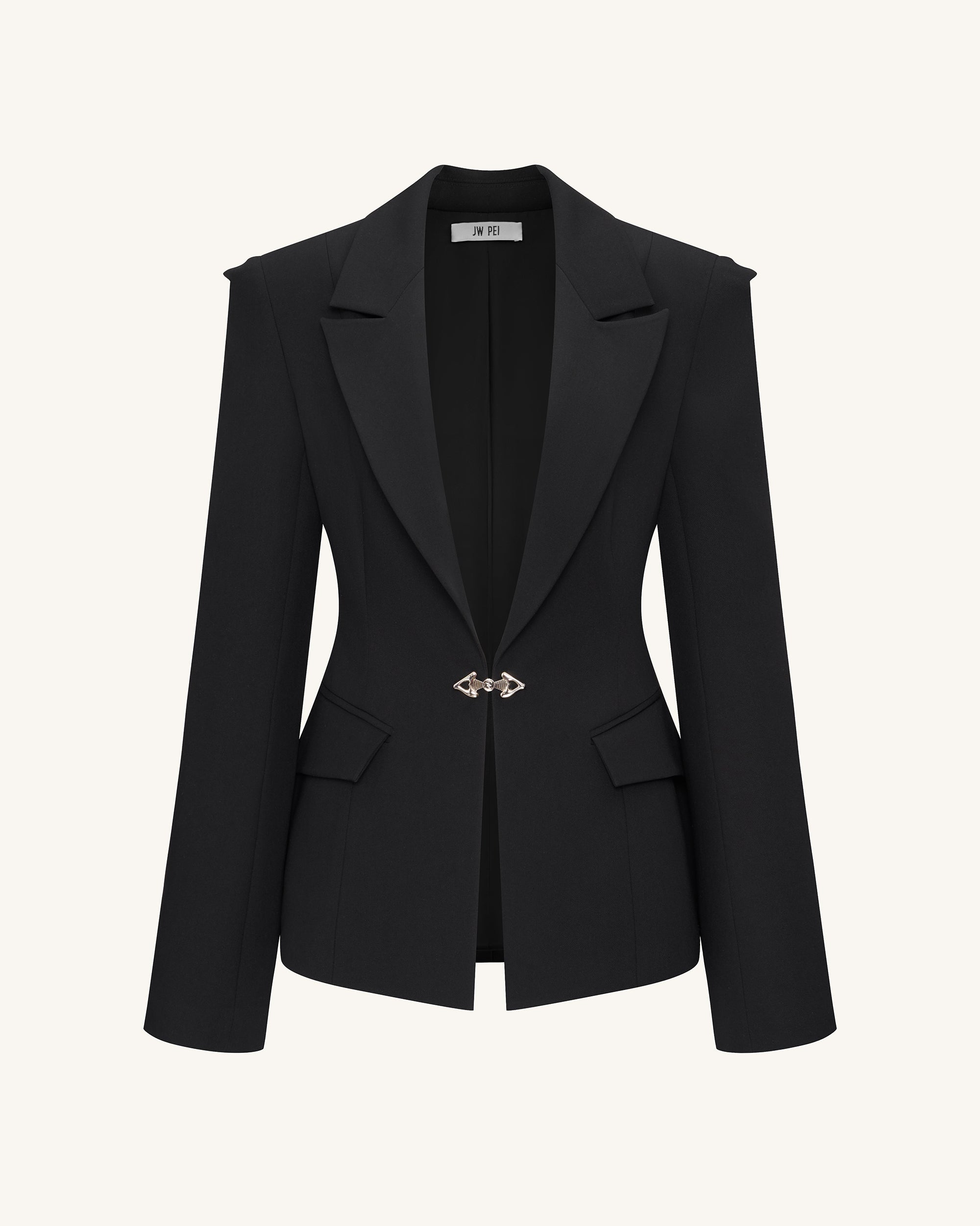 Layla Lock Buckle Deep-V Blazer - Black