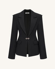 Layla Lock Buckle Deep-V Blazer - Black