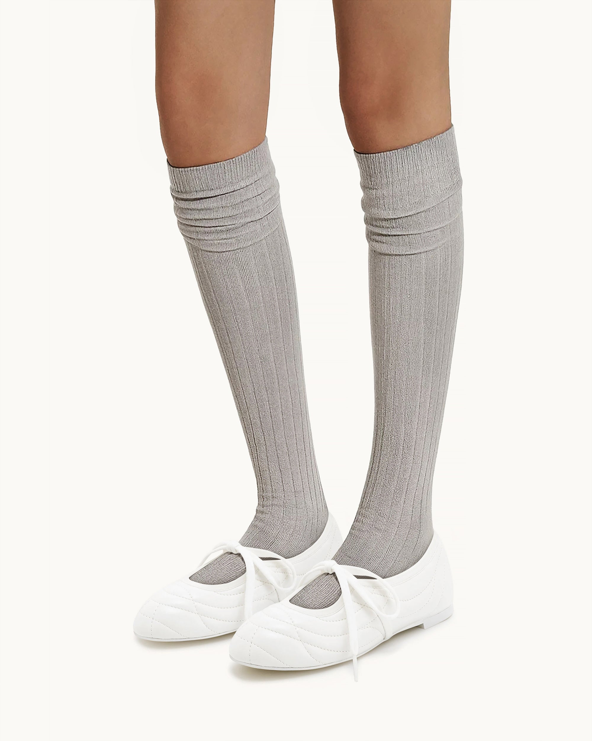 Erika Topstitching lace-up ballet Flats- White