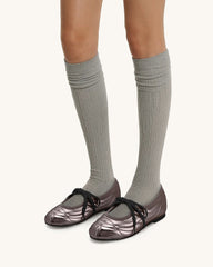 Erika Topstitching Lace-up Ballet Flats - Dark Brown