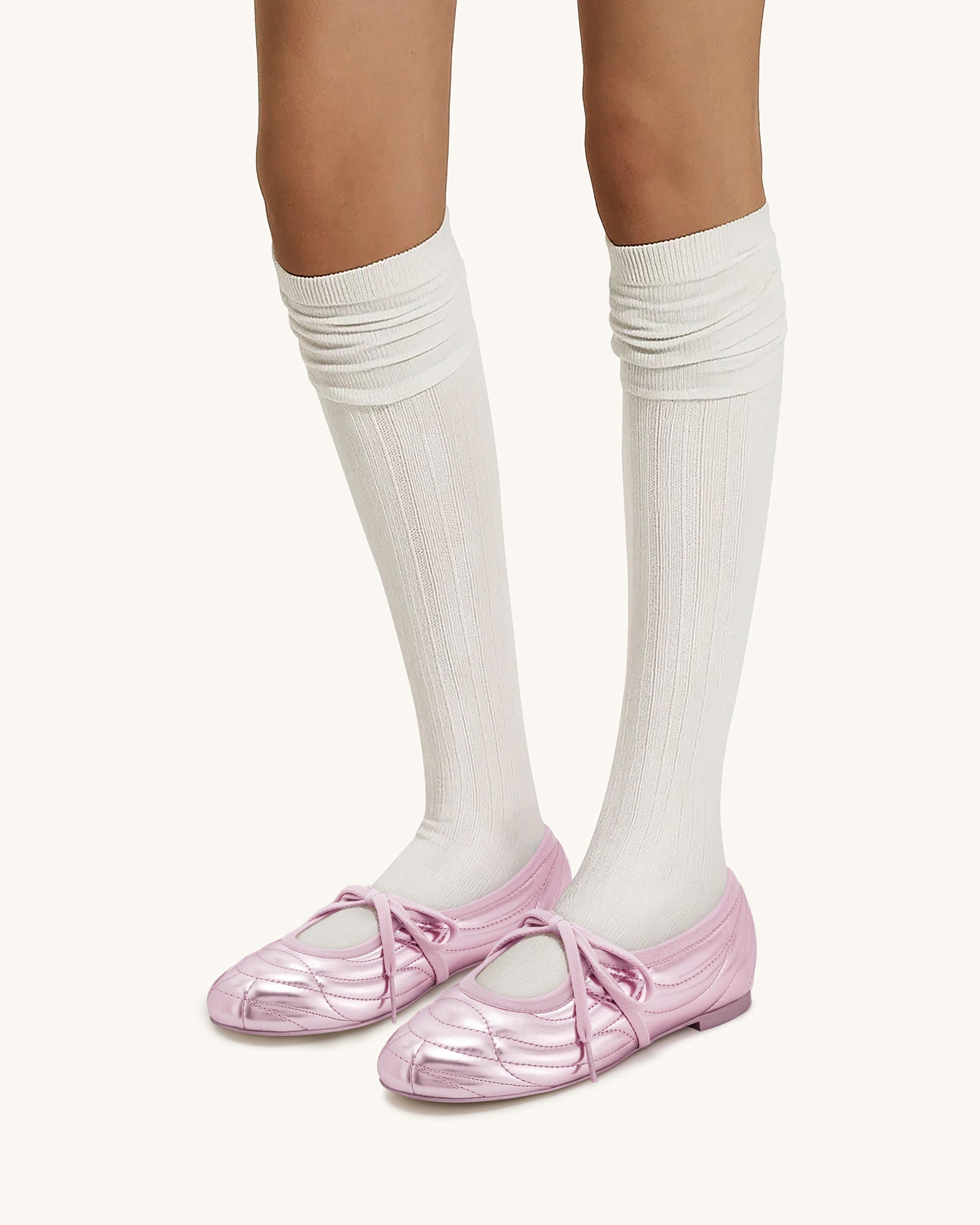 Erika Topstitching lace-up ballet Flats- Pink