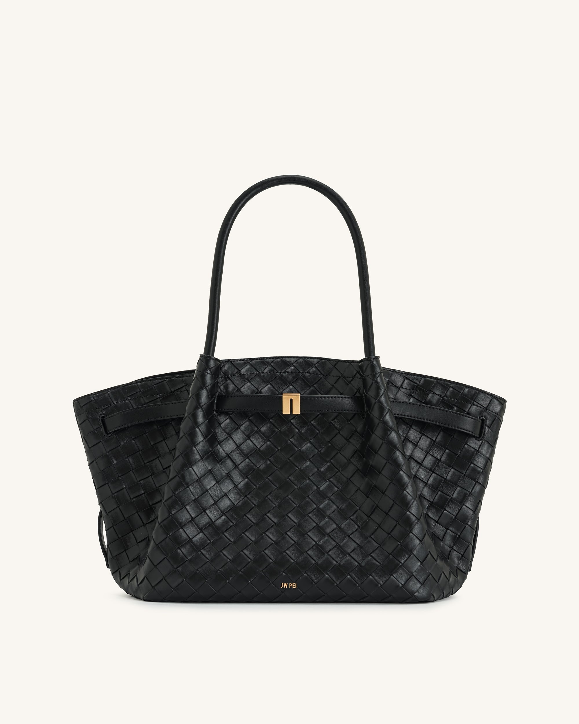 Hana Medium Weave Texture Tote Bag - Black