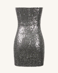 Brynlee Silver Sequinned Strapless Mini Dress-Silver