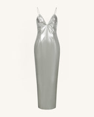 Ayliua Sweetheart-Neckline Rhinestones Embellished Silver Long Dress - Silver