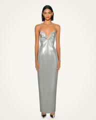Ayliua Sweetheart-Neckline Rhinestones Embellished Silver Long Dress - Silver