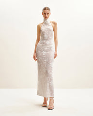 Uliana White Floral Lace Halterneck Maxi Dress - White