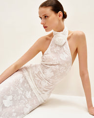 Uliana White Floral Lace Halterneck Maxi Dress - White