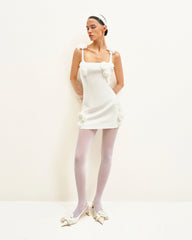 Elaina White Rosette Applique Mini Dress - White