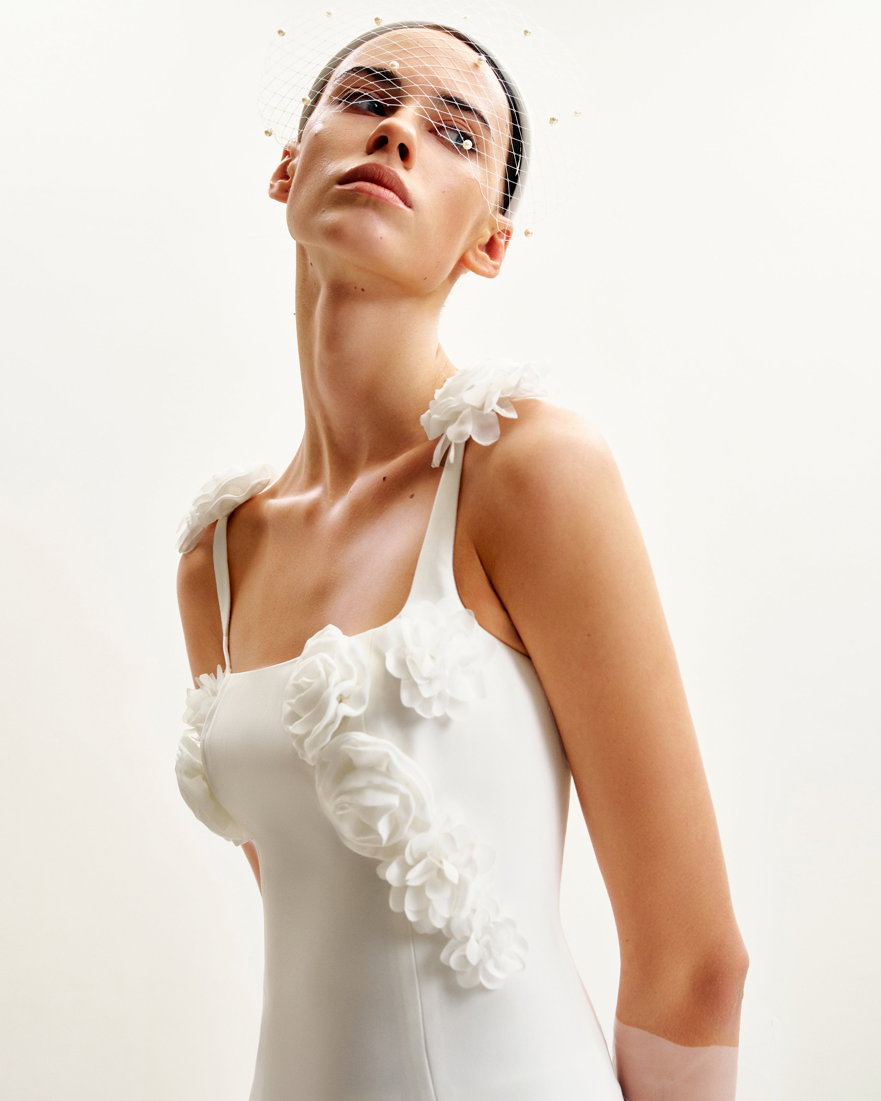 Elaina White Rosette Applique Mini Dress - White