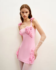 Elaina Pink Rosette Applique Mini Dress-Pink