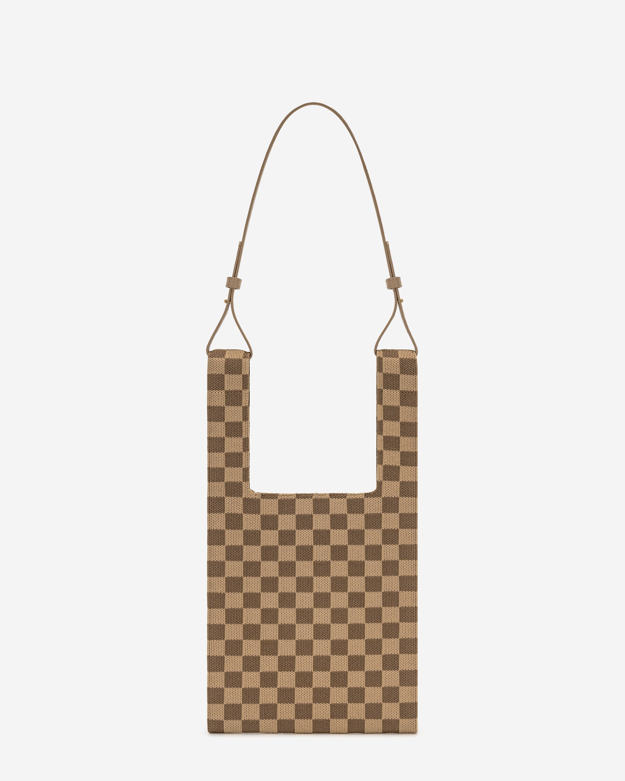 Shea Checkerboard Knitted Tote Bag - Brown
