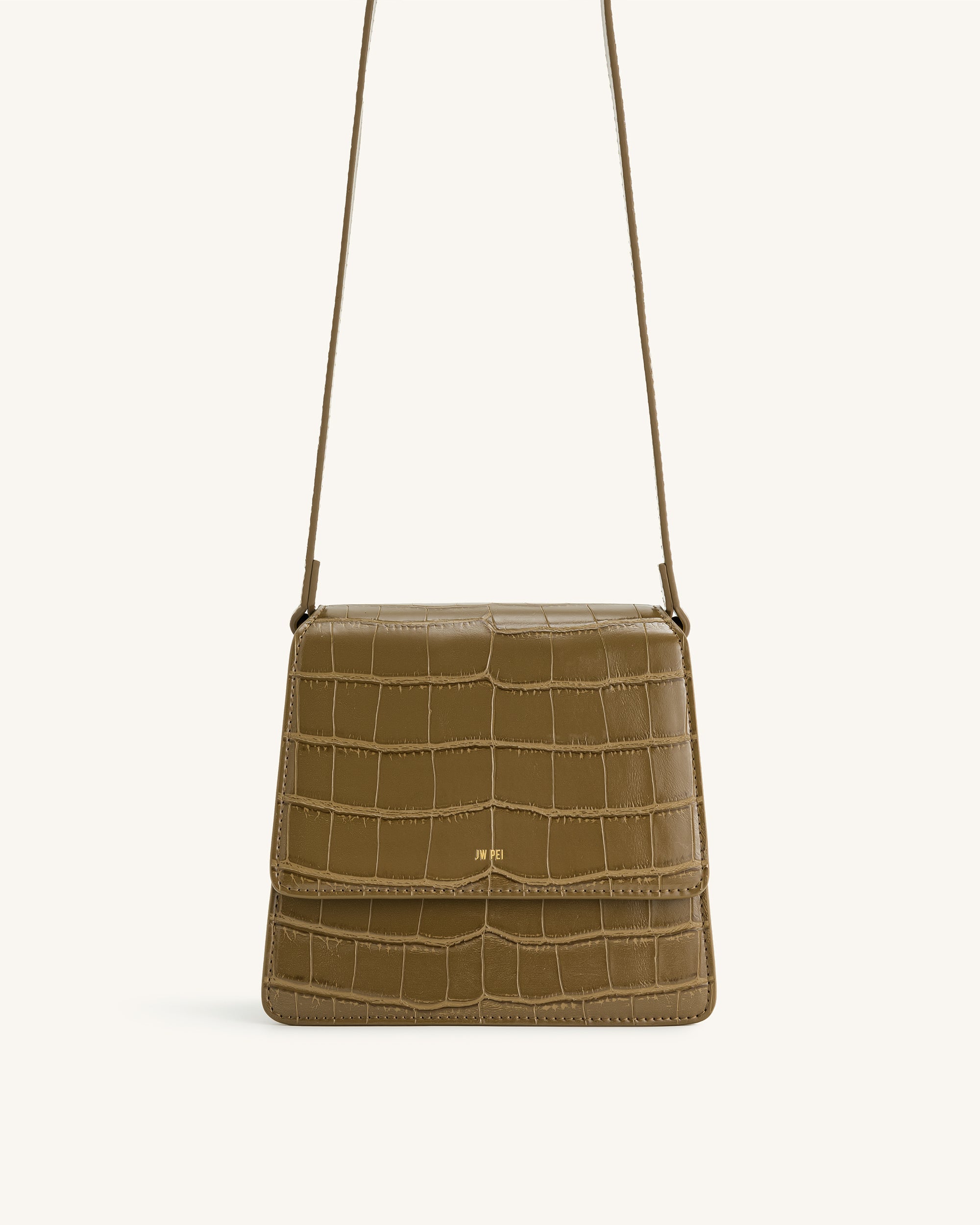 FAE Top Handle Crossbody - Dark Olive Croc