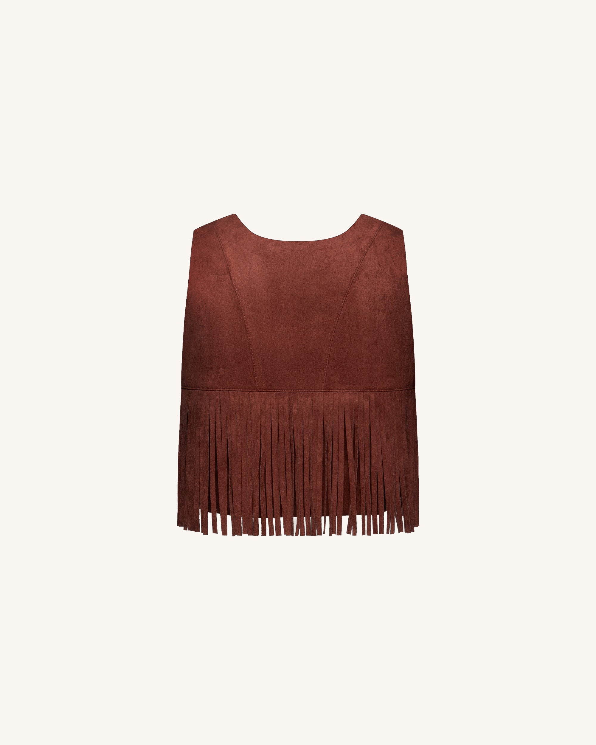 Faux Suede Fringe Halter - Burgundy