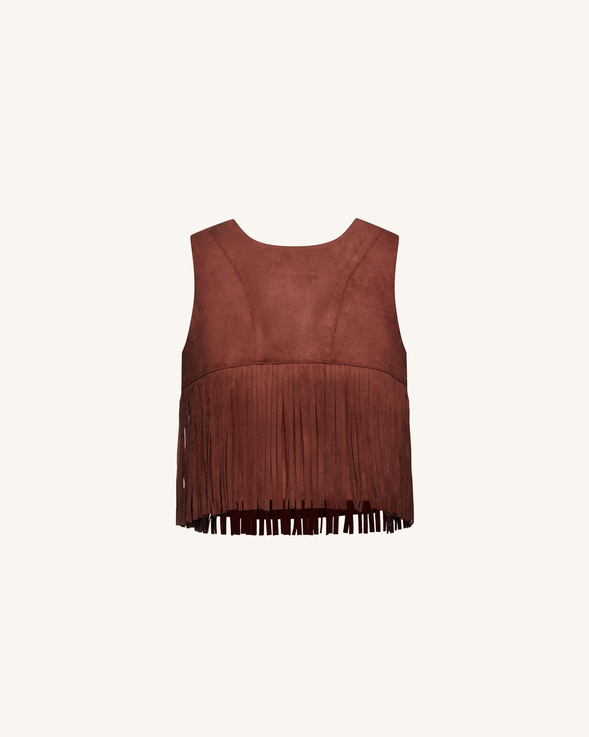 Faux Suede Fringe Halter - Burgundy