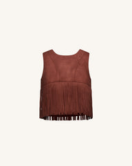 Faux Suede Fringe Halter - Burgundy