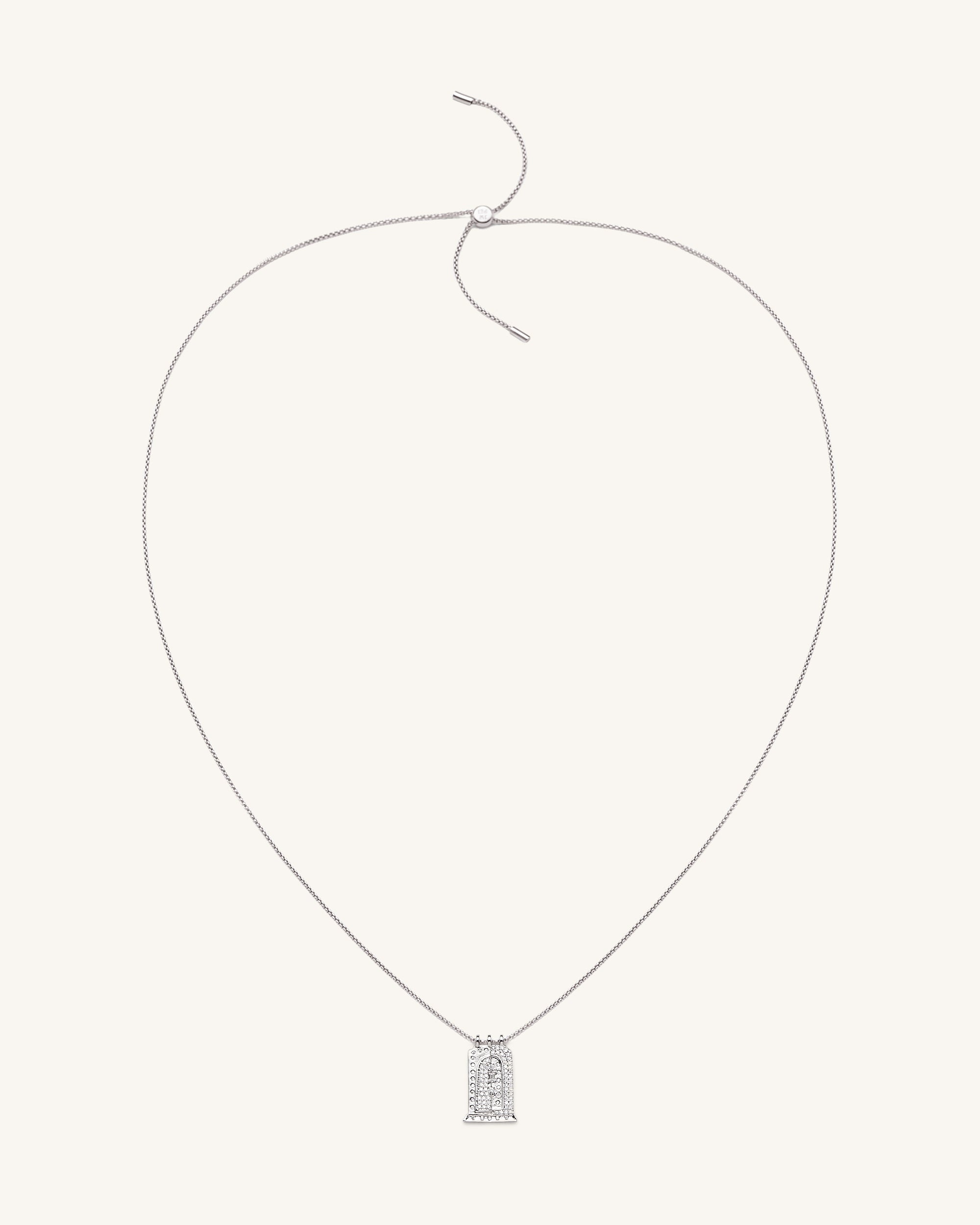 Roman Small Arch Pendant Necklace - 18ct White Gold Plated & White Zircon