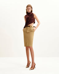 Adeline Asymmetric Fringe Sueded Top - Burgundy