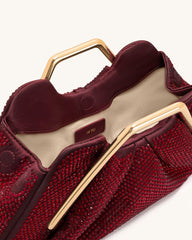 Lila Artificial Crystal Metal Frame Clutch - Red