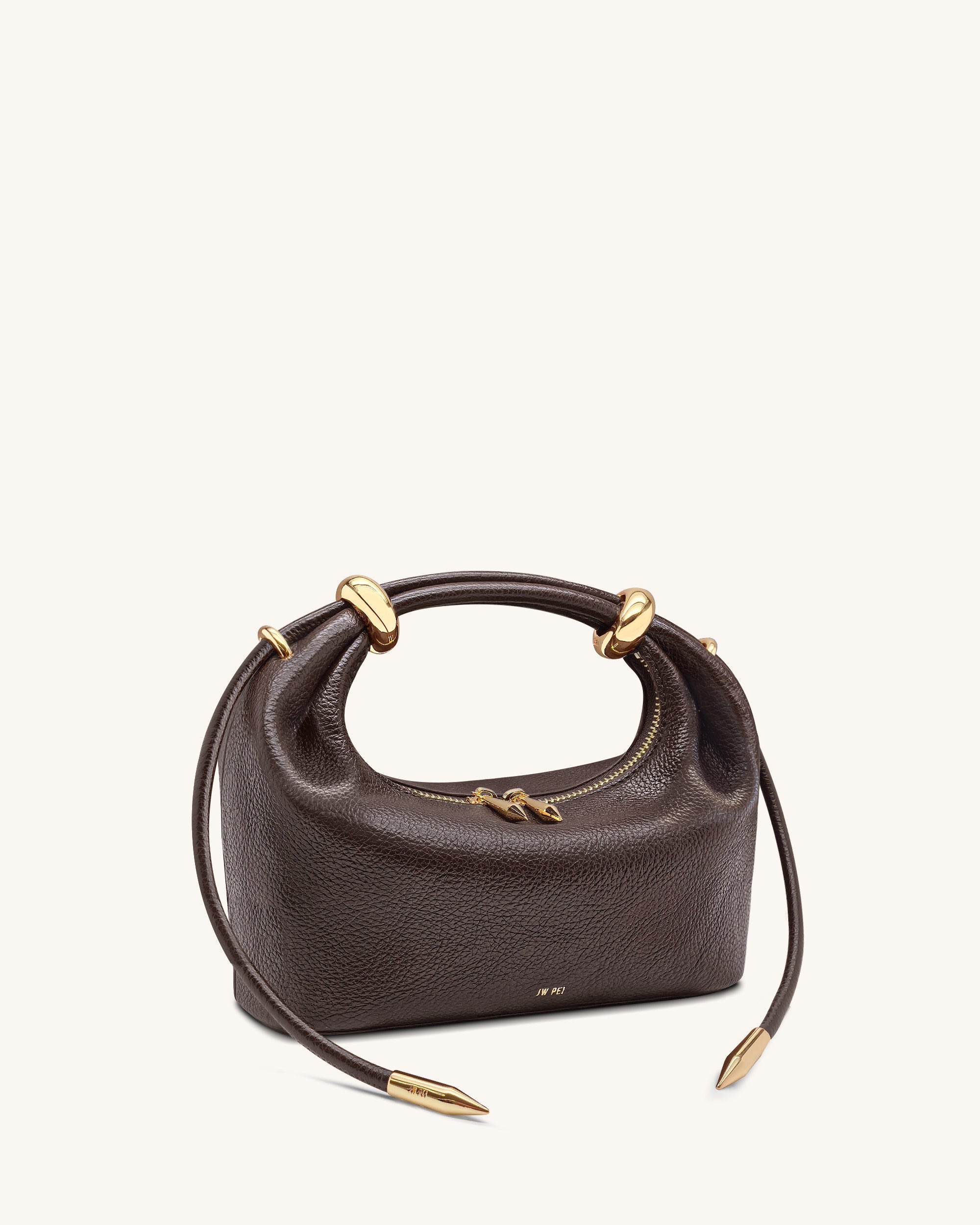 Ellie Metal Ring Embellished Top Handle Bag - Dark Brown