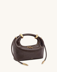 Ellie Metal Ring Embellished Top Handle Bag - Dark Brown