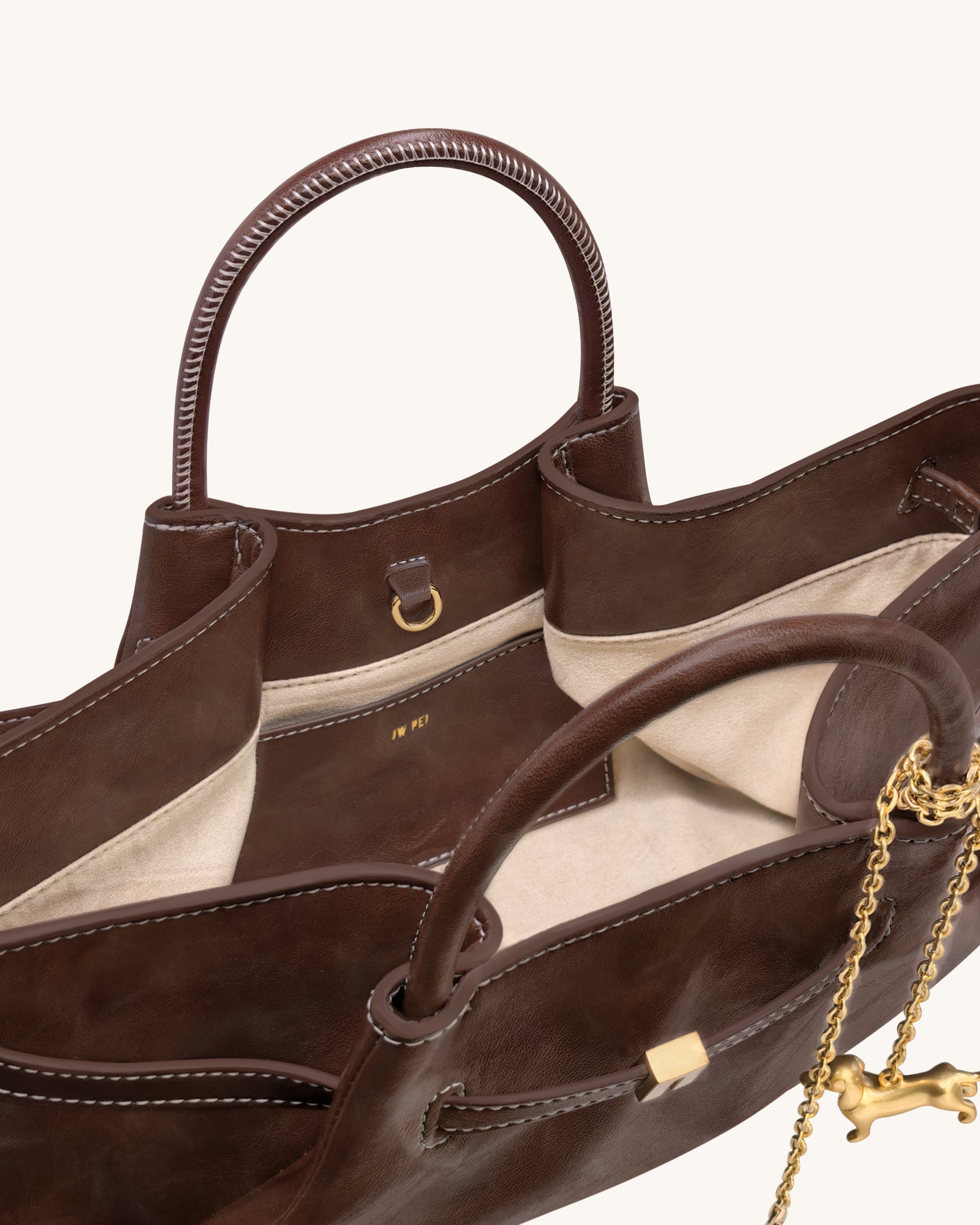 Maeve Dachshund Metal Charm Tote Bag - Dark Brown